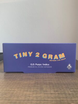 Tiny 2 gram refined live resin g. D. Purps indica 2g disposable front rotated 1